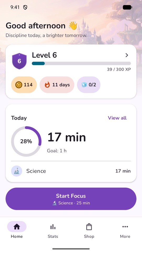 FocusQuest home screen